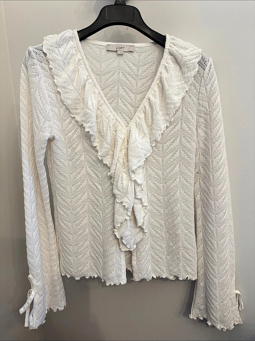 Loft Women'Small Ruffle Front Knit Cardigan Small Like New